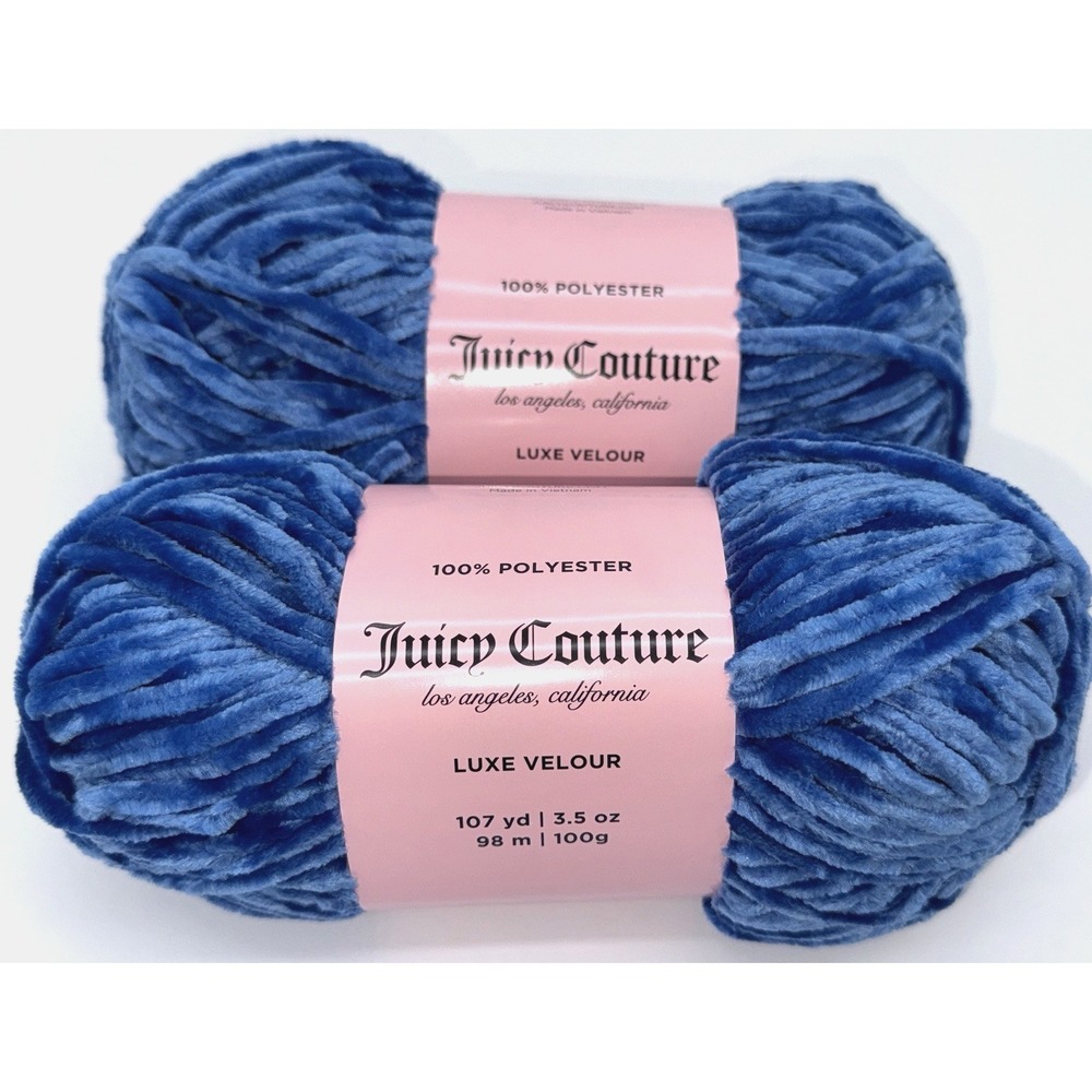 JUICY COUTURE 2-Skein-Lot Luxe Velour Yarn Nautical Blue Discontinued Joann 5B